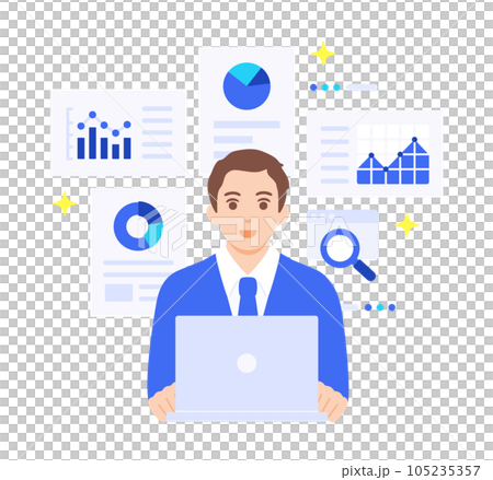 データを可視化し分析するビジネスパーソンのベクターイラスト素材。 データを可視化し分析するビジネスパーソンのベクターイラスト素材。 105235357