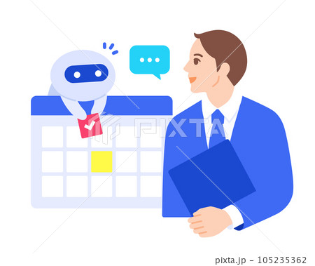 AIがスケジュール管理。秘書の役割を担っているイメージのベクターイラスト素材。 AIがスケジュール管理。秘書の役割を担っているイメージのベクターイラスト素材。 105235362
