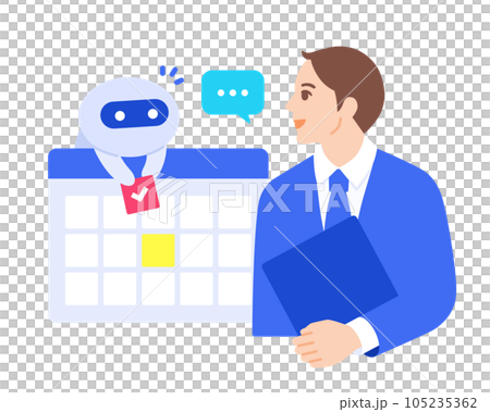 AIがスケジュール管理。秘書の役割を担っているイメージのベクターイラスト素材。 AIがスケジュール管理。秘書の役割を担っているイメージのベクターイラスト素材。 105235362