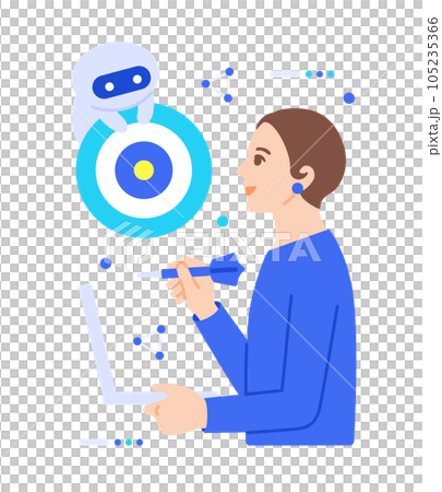 Automate and streamline marketing-related operations. Illustration material of business woman and AI. Automate and streamline marketing-related operations. Illustration material of business woman and AI. 105235366