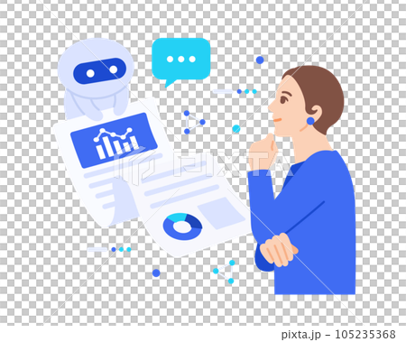 AI turns into a person and conducts research. Illustration material that shares data with business people. AI turns into a person and conducts research. Illustration material that shares data with business people. 105235368