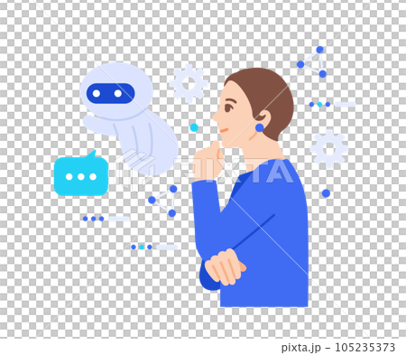 客戶開發。一位女性使用人工智能來可視化和自動化其營銷活動的插圖材料。 客戶開發。一位女性使用人工智能來可視化和自動化其營銷活動的插圖材料。 105235373