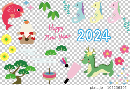 流行可愛2024年龍年插畫素材集 105236395