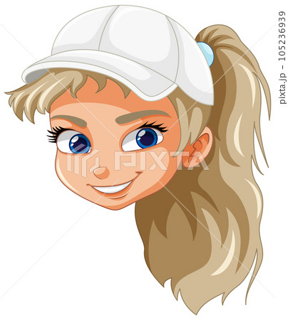 Cute girl wearing hat face ponytail hair 105236939