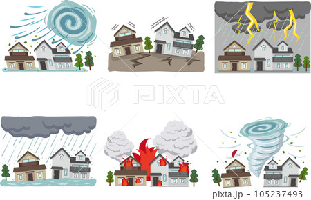 災害の被害を受ける家のセット 1 災害の被害を受ける家のセット 1 105237493