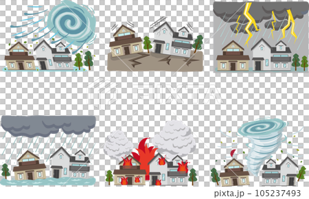 災害の被害を受ける家のセット 1 災害の被害を受ける家のセット 1 105237493