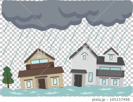 大雨の被害に遭う家 105237498