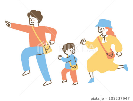 目的に向かって進む3人家族_色 目的に向かって進む3人家族_色 105237947