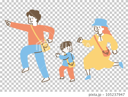 目的に向かって進む3人家族_色 目的に向かって進む3人家族_色 105237947