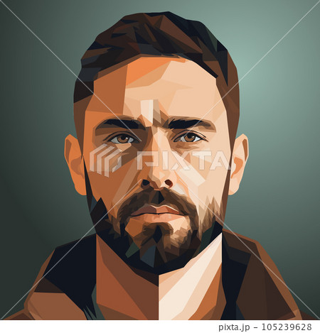 Bearded serious middle-aged man close-up illustration. Headshot of a handsome, serous, confident guy Bearded serious middle-aged man close-up illustration. Headshot of a handsome, serous, confident guy 105239628