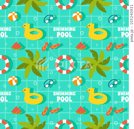 Swimming Pool Seamless Pattern Vector Illustration with Summer Vacation Element in Flat Cartoon Template Hand Drawn 105240931