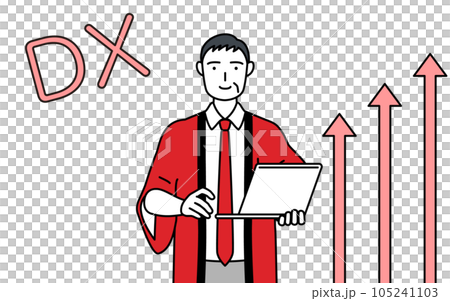 An image of DX, a senior male salesperson wearing a red happi coat who succeeded in improving business An image of DX, a senior male salesperson wearing a red happi coat who succeeded in improving business 105241103