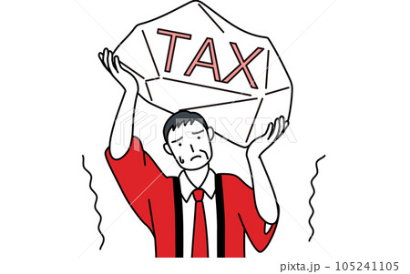 増税に苦しむ赤い法被を着た販売員のシニア男性 増税に苦しむ赤い法被を着た販売員のシニア男性 105241105