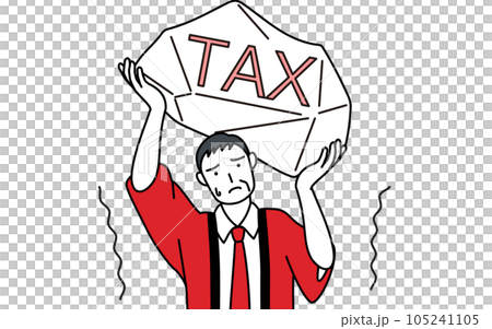 増税に苦しむ赤い法被を着た販売員のシニア男性 増税に苦しむ赤い法被を着た販売員のシニア男性 105241105