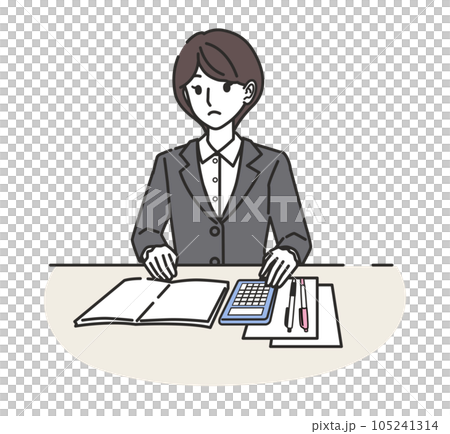 電卓で計算するスーツを着た女性 電卓で計算するスーツを着た女性 105241314