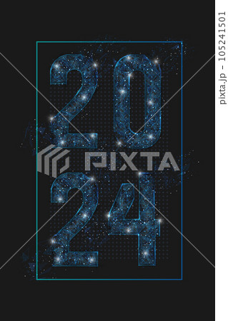 Abstract isolated blue image of new year number 2024. Polygonal low poly wireframe illustration looks like stars in the blask night sky in spase or flying glass shards. Digital web, internet design. Abstract isolated blue image of new year number 2024. Polygonal low poly wireframe illustration looks like stars in the blask night sky in spase or flying glass shards. Digital web, internet design. 105241501