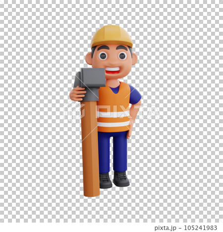 3d render cute construction workers activities 105241983