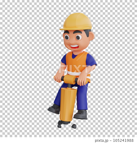 3d render cute construction workers activities 105241988
