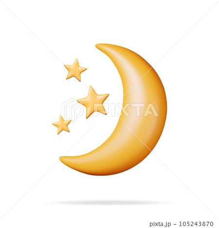 3D Gold Crescent Moon with Stars 3D Gold Crescent Moon with Stars 105243870