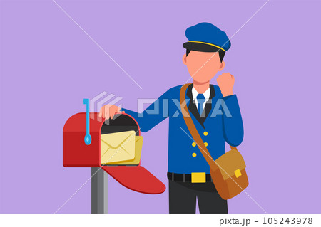 Graphic flat design drawing happy postman...のイラスト素材 [105243978] - PIXTA