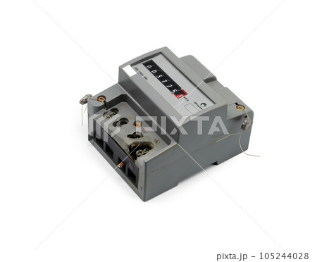 Damaged electricity meter. Damaged electricity meter. 105244028