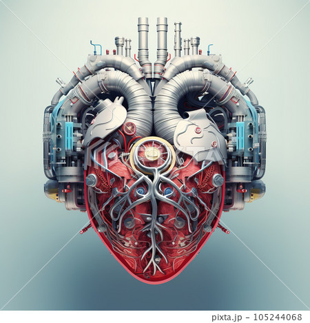 A human heart made of electronic machinery on a clean background. illustration. Generative AI. 105244068