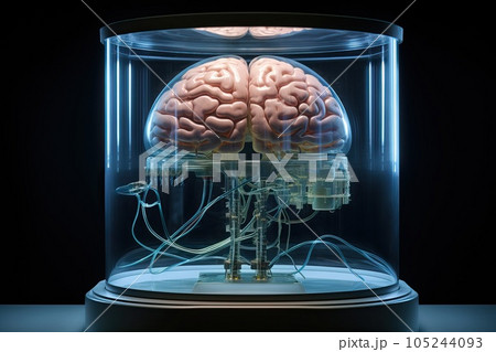 Cloned brain with wires. Cloned brain with wires. 105244093