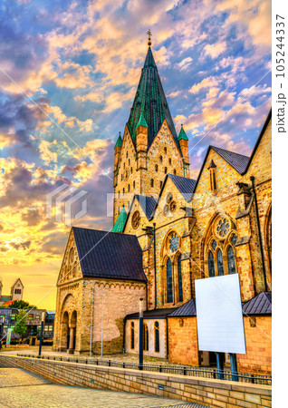 Paderborn Cathedral in North Rhine-Westphalia, Germany at sunset Paderborn Cathedral in North Rhine-Westphalia, Germany at sunset 105244337