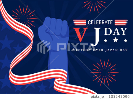 VJ Victory Over Japan Day Celebrate Vector Illustration with United State Flag Background in Flat Cartoon Hand Drawn for Landing Page Templates 105245096