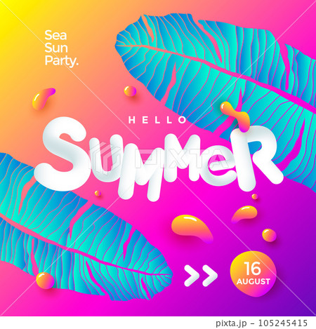 Hello summer colorful background with palm leavesのイラスト素材 [105245415 ...
