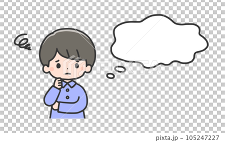 一個男孩帶著困惑的表情思考著 一個男孩帶著困惑的表情思考著 105247227