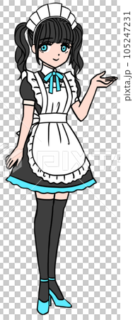 紹介するブルーの胸のリボンをつけた黒髪メイド 紹介するブルーの胸のリボンをつけた黒髪メイド 105247231