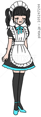 失敗して泣いているブルーの胸のリボンをつけた黒髪のメイド 失敗して泣いているブルーの胸のリボンをつけた黒髪のメイド 105247244