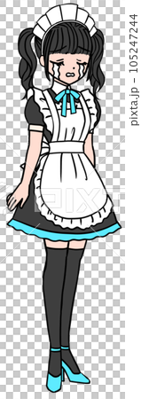 失敗して泣いているブルーの胸のリボンをつけた黒髪のメイド 失敗して泣いているブルーの胸のリボンをつけた黒髪のメイド 105247244