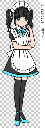 困っているブルーの胸のリボンをつけた黒髪のメイド 困っているブルーの胸のリボンをつけた黒髪のメイド 105247246