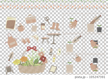 可愛的園藝材料&程序插圖組/春夏/粉色 105247391
