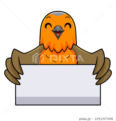 Cute bird cartoon holding blank sign 105247490