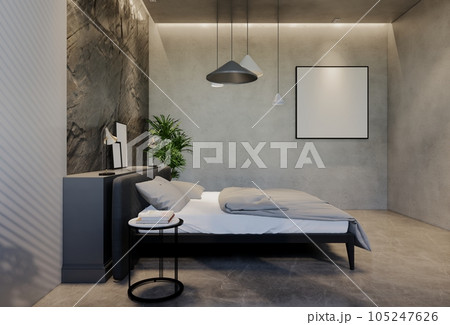 Modern bedroom interior design contemporary, with natural tones on the room, walls, floor and ceiling. rendering illustration Modern bedroom interior design contemporary, with natural tones on the room, walls, floor and ceiling. rendering illustration 105247626