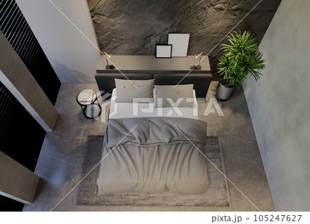 Modern bedroom interior design contemporary, with natural tones on the room, walls, floor and ceiling. rendering illustration Modern bedroom interior design contemporary, with natural tones on the room, walls, floor and ceiling. rendering illustration 105247627