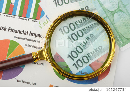 hand magnifier over euro banknote isolated on white background 105247754