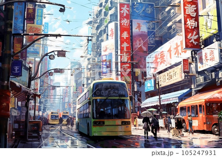 香港風の街並み風景：AI作品のイラスト素材 [105247931] - PIXTA