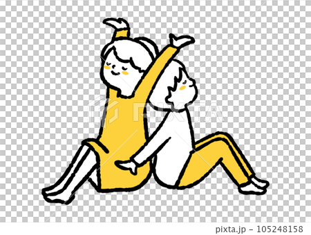 姐姐和弟弟背對背伸展雙臂 105248158