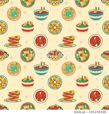 Mexican traditional food seamless pattern. Vector illustration in hand drawn style 105248386
