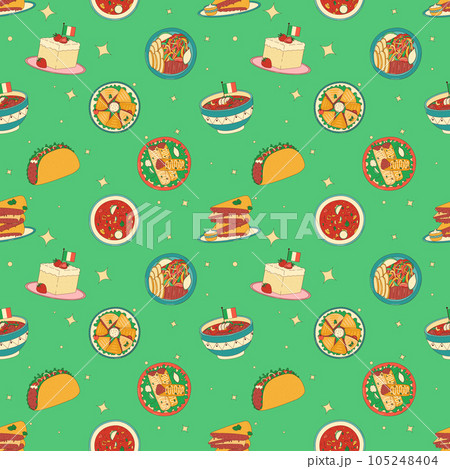 Mexican traditional food seamless pattern. Vector illustration in hand drawn style 105248404