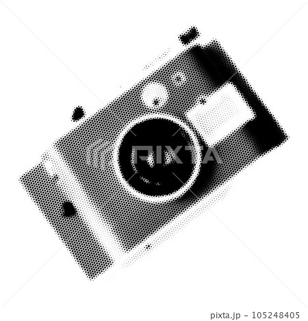 Camera collage. Design element in trendy dotted pop art style. Retro halftone effect. Vector illustration with vintage grunge punk cutout shape. Camera collage. Design element in trendy dotted pop art style. Retro halftone effect. Vector illustration with vintage grunge punk cutout shape. 105248405