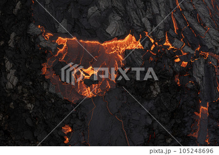 Aerial view of the texture of a solidifying lava field, close-up 105248696