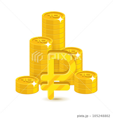Bunch gold rubles isolated cartoon 105248802