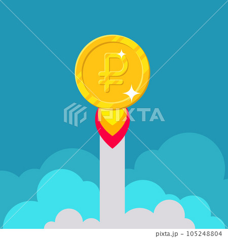 Ruble coin rocket starting Ruble coin rocket starting 105248804