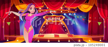 Circus stage or carnival tent arena with performer Circus stage or carnival tent arena with performer 105249001