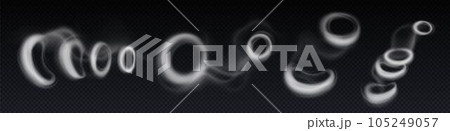 Smoke rings, circle clouds of steam or smog 105249057